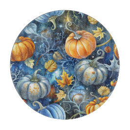 BLUE & ORANGE GLITZER SEHEN FALL PUMPKINS. SCHNEIDEBRETT