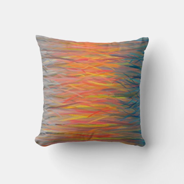 Blue Orange Gray Abstrakt Art Malerei 6 Kissen (Vorderseite)