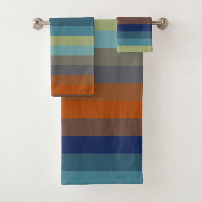 Blue, orange, green, and gray stripes badhandtuch set (Insitu)