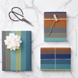 Blue, orange, green, and gray stripes geschenkpapier set