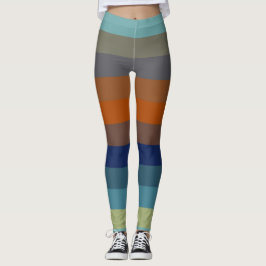 Blue, orange, green, and gray stripes leggings