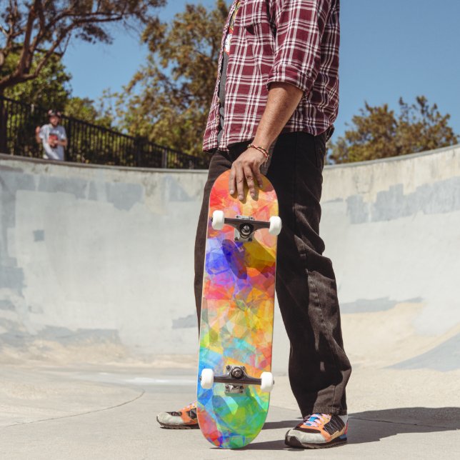 Blue Orange Lila Pink Lime Green Polygon Art Skateboard (Außenbereich 2)