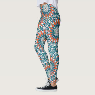 Blue & Orange Mandala Kaleidoscope Medallion Leggings