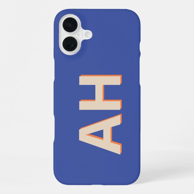 Blue Orange Monogram Modern iPhone 16 Plus Hülle (Rückseite)