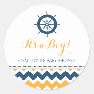 Blue Orange Nautical Baby Dusche Pflegemittel Stic Runder Aufkleber