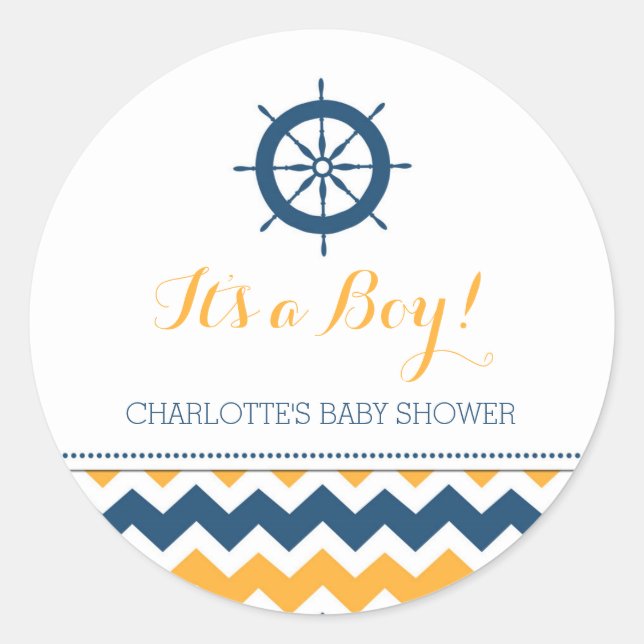 Blue Orange Nautical Baby Dusche Pflegemittel Stic Runder Aufkleber (Vorderseite)
