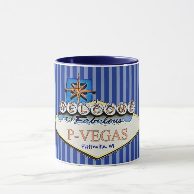 Blue Orange P-Vegas Platteville Wisconsin Tasse (Zentrum)