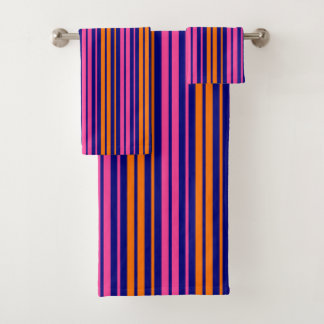Blue Orange Pink Vertical Stripes Design Badhandtuch Set