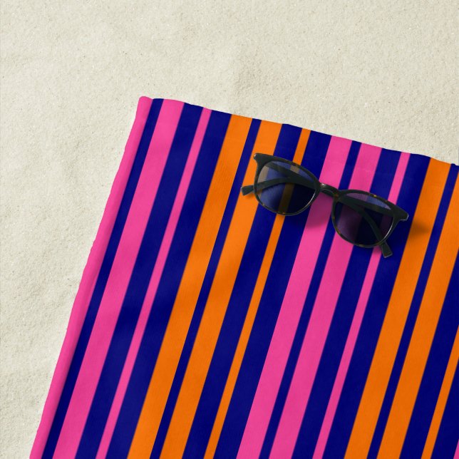 Blue Orange Pink Vertical Stripes Design   Strandtuch (Beispiel)