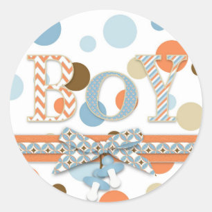 Blue & Orange Polka Dots Baby Dusche Runder Aufkleber