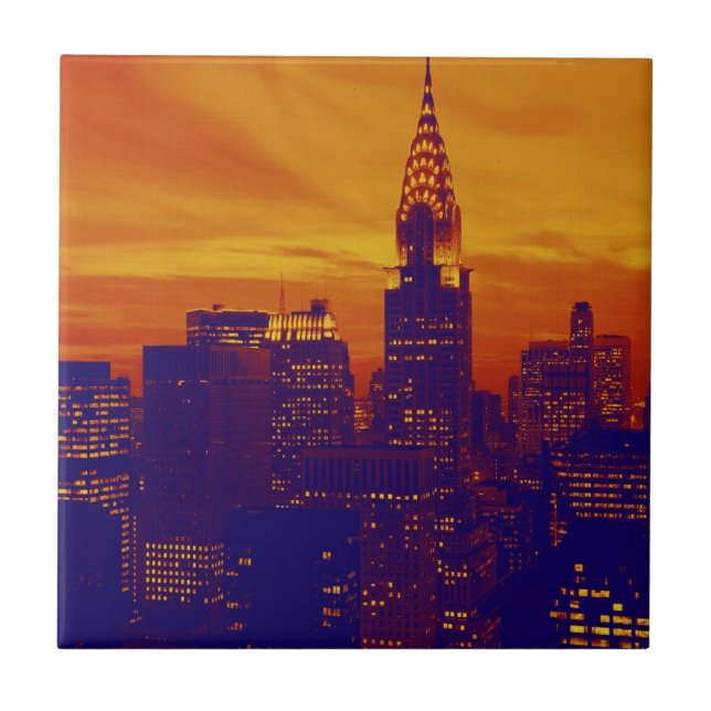 Blue Orange Pop Art New York City Fliese (Vorderseite)