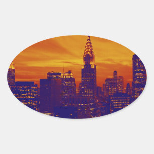 Blue Orange Pop Art New York City Ovaler Aufkleber