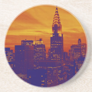 Blue Orange Pop Art New York City Sandstein Untersetzer