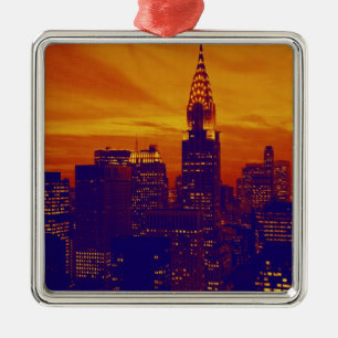 Blue Orange Pop Art New York City Silbernes Ornament