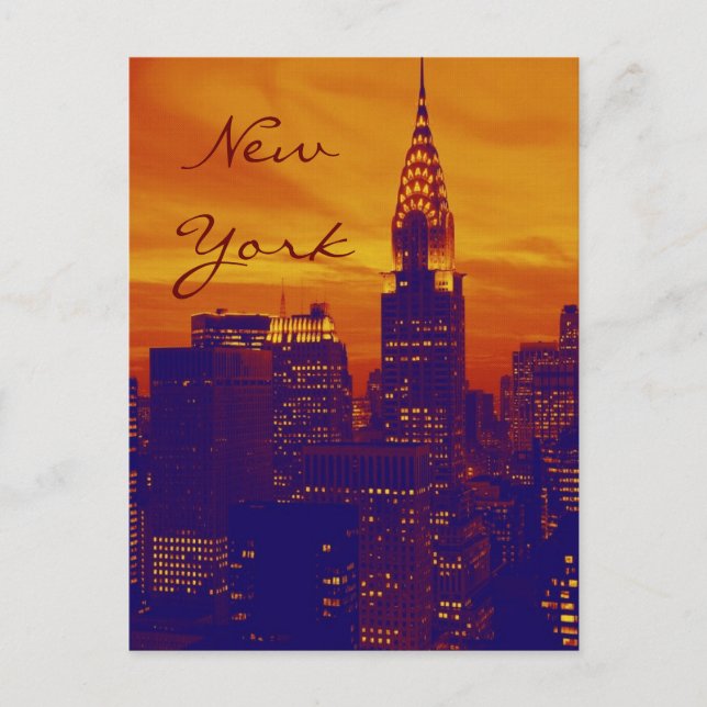 Blue Orange Pop Art New York Script Postcard Postkarte (Vorderseite)