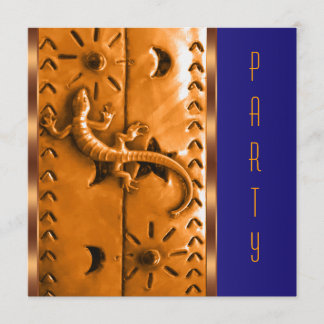 Blue Orange Southwestern Lizard Birthday Party Einladung