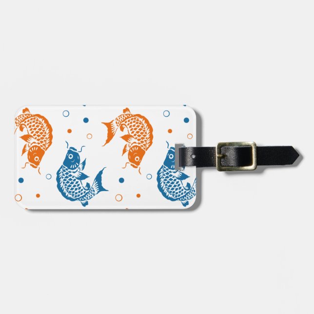 Blue Orange Summer Japanese Koi Fisch Gepäckanhänger (Vorderseite horizontal)