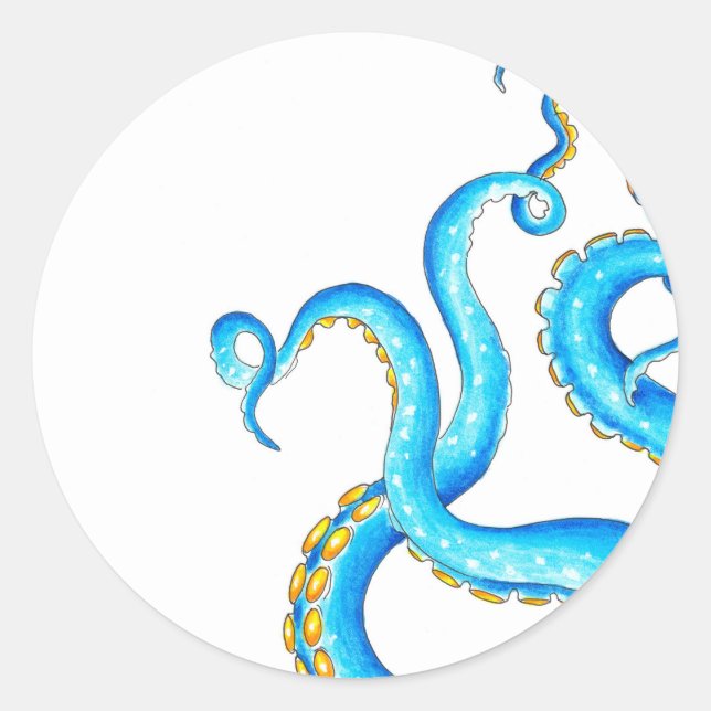Blue Orange Tentacles Tinte Runder Aufkleber (Vorderseite)
