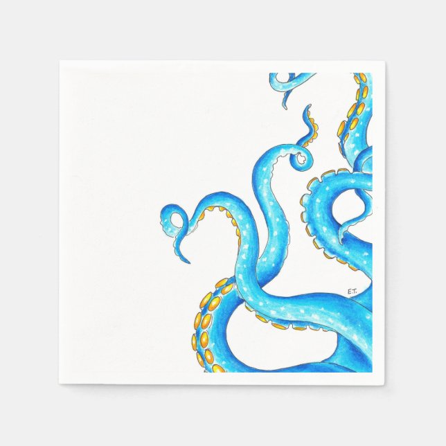 Blue Orange Tentacles Tinte Serviette (Vorderseite)