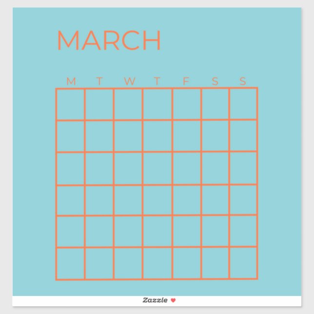 Blue Orange Tosca März Undated Calendar Plane Aufkleber (Blatt)