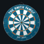 Blue, Orange und Aqua Family Dartboard mit Dartboa Dartscheibe<br><div class="desc">Blaue,  orangefarbene und Aqua-Dart-Platine mit zwei benutzerdefinierten Textbereichen. Großartiges Hochzeitsgeschenk!</div>