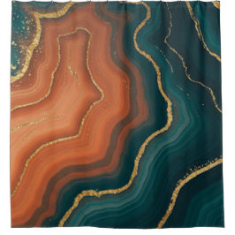 Blue Orange und Gold Geode Inspiriert Duschvorhang