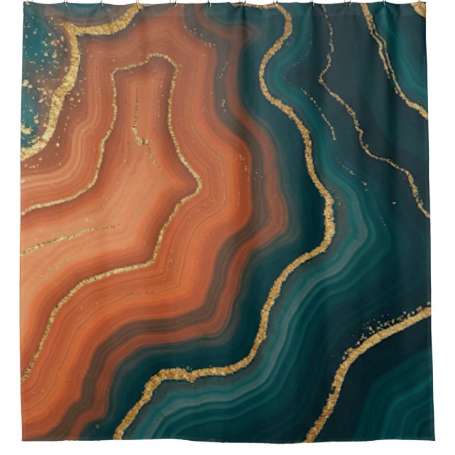 Blue Orange und Gold Geode Inspiriert Duschvorhang (Vorderseite)