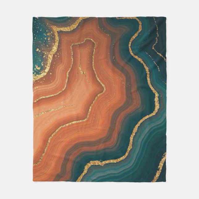 Blue Orange und Gold Geode Inspiriert Fleecedecke (Vorderseite)