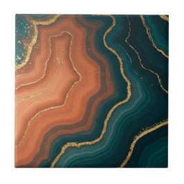 Blue Orange und Gold Geode Inspiriert Fliese