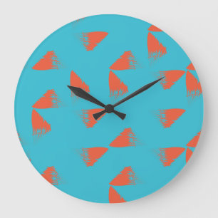 Blue, orange, vibrant, trendy geometric pattern große wanduhr