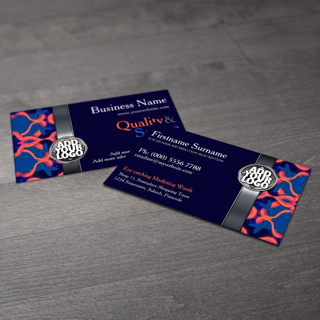 Blue + Orange  w/ Logo Business Cards Visitenkarte (Von Creator hochgeladen)