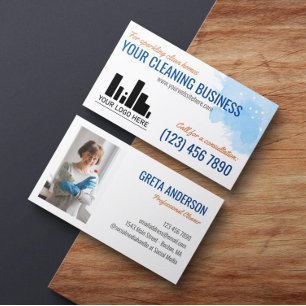 Blue Orange Wasserfarbe Ihr Logo-Reinigungsservice Visitenkarte