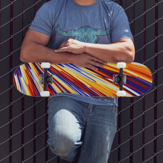 Blue Orange Yellow Abstract Geometric Feathers Skateboard (Außenbereich 3)