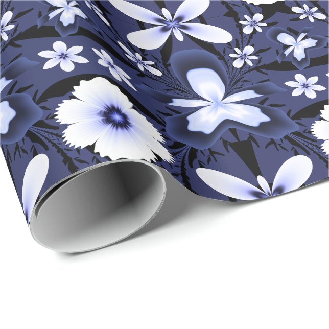 Blue Orchid Elegante Blume Fraktal Geschenkpapier (Rolleneckpunkt)