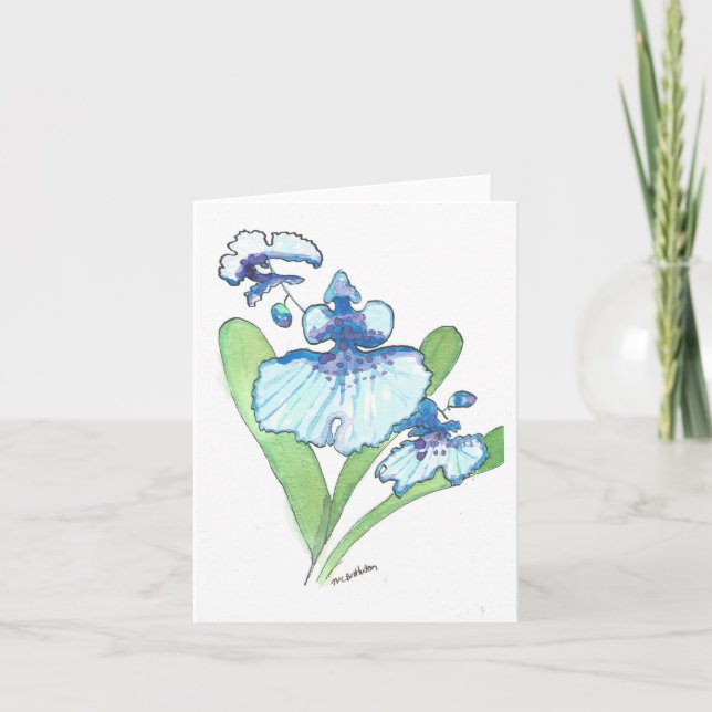 Blue Orchid-Grußkarte mit Wasserfarbe Karte (Vorderseite)