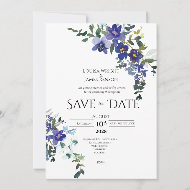 Blue Orchid Save the Date Wedding Invitation (Devant)