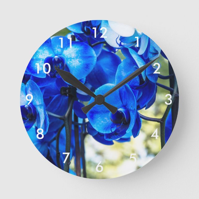 Blue orchids runde wanduhr (Vorderseite)