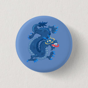 Blue Oriental Dragon Button