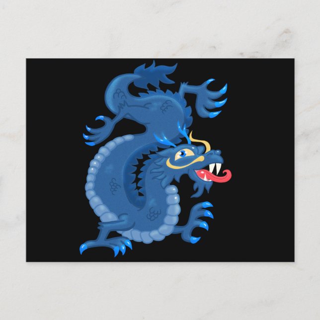 Blue Oriental Dragon Postkarte (Vorderseite)