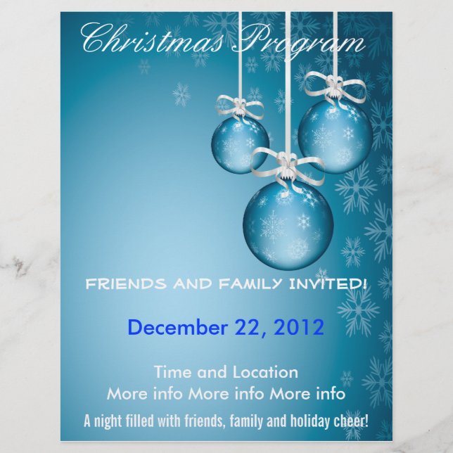 Blue Ornaments and Snowflakes Program Flyer (Vorne)