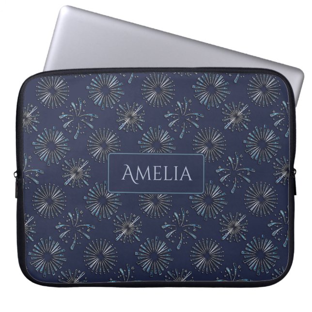 Blue Ornate Firework Pattern Personalised Elegant Laptopschutzhülle (Vorderseite)