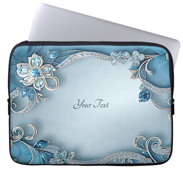 Blue Ornate Floral Laptop Sleeve (Vorderseite)