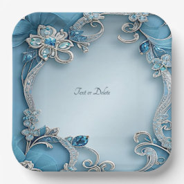 Blue Ornate Floral Paper Plate Pappteller