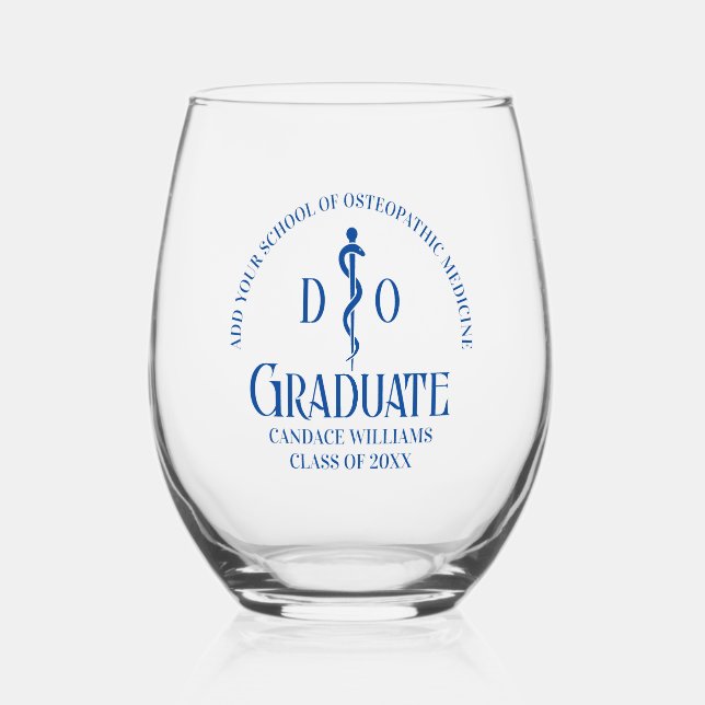Blue Osteopathic Medical School Abschluss Weinglas Ohne Stiel (Vorderseite)