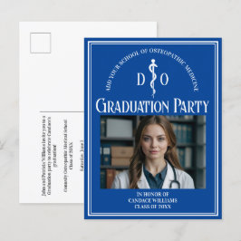 Blue Osteopathic Medical School Graduation Party Einladungspostkarte
