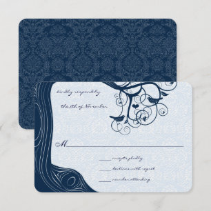 Blue Outdoor Garden Tree Lovebird Wedding RSVP Karte