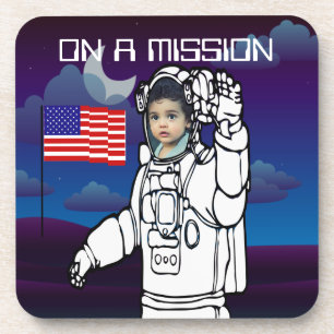 Blue Outer Space American Flag Astronaut Foto Getränkeuntersetzer