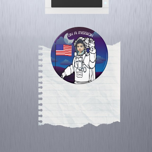 Blue Outer Space American Flag Astronaut Foto Magnet (Von Creator hochgeladen)