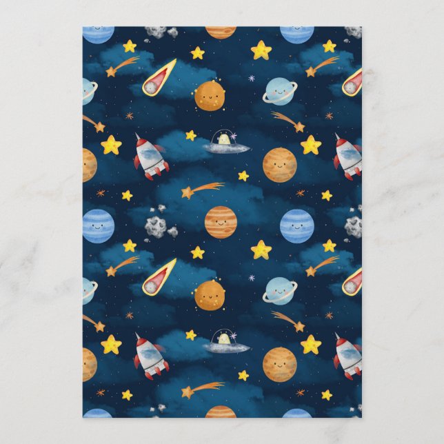 Blue Outer Space Planets Seamless Pattern Einladung (Vorderseite)