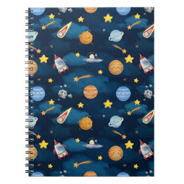 Blue Outer Space Planets Seamless Pattern Notizblock